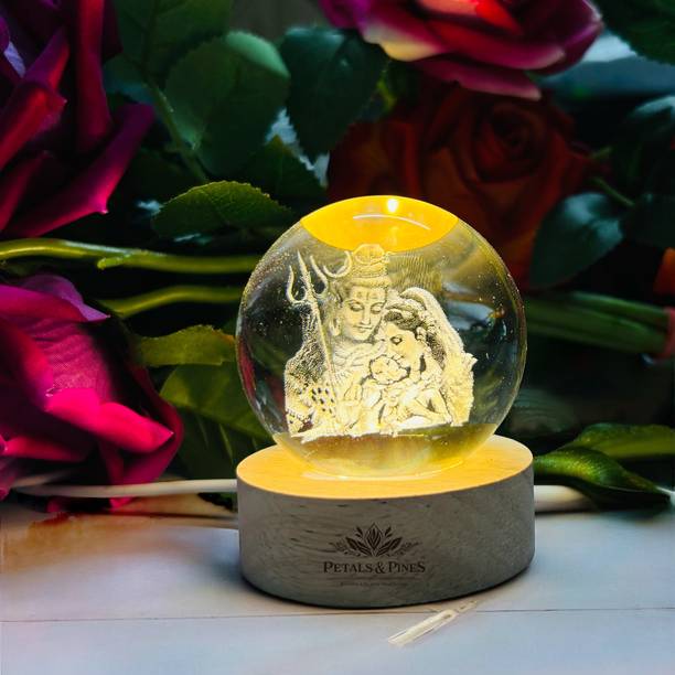 Petals & pines Shivparivar in 3D Optical Crystal Night Lamp | Spiritual for Mandir & Room Decor Decorative Showpiece  -  6 cm