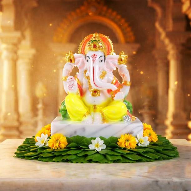 Devayam Shree Ga0nesh Ji | Marble Powder Murti for Home Mandir & Office. Decorative Showpiece  -  12 cm