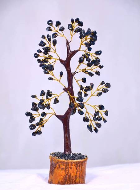 DVISHA Black Tourmaline Crystal Tree - Tree of Life Decor - Gemstone Tree Decorative Showpiece  -  20 cm