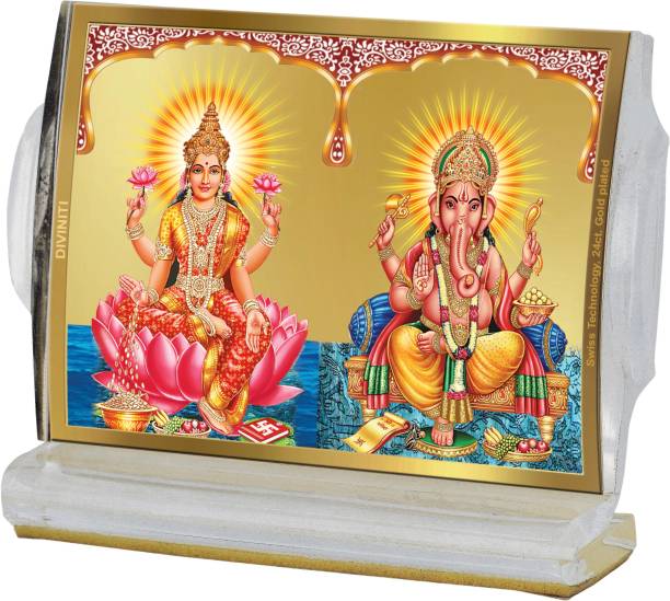 DIVINITI Ganesh and Laxmi Ji Idol Photo Frame for Car Dashboard, Table Décor ACF 4 Decorative Showpiece  -  11 cm