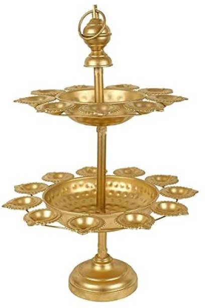 J S INTERNATIONAL Decorative Urli Bowl with Diya Stand for Floating Flowers and Candles Decorative Showpiece  -  10 cm
