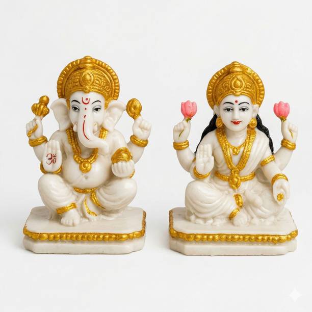 WEAR CRAFT Laxmi Ganesh Ji Idol for Car Dashboard & Mandir Lakshmi Ganesha Murti Vastu Gift Decorative Showpiece  -  9 cm