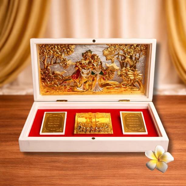 Northland Radha Krishna Idol with Charan Paduka Pocket Temple for Gifting Pooja Home Decorative Showpiece  -  11.43 cm