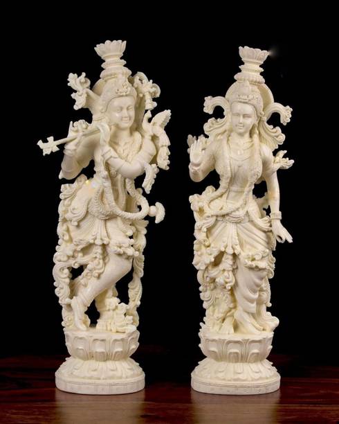 SEVLIYA TRADERS Big 14-Inch Radha Krishna Statue Marble Dust Radhe Krishna Idol for Home Decor Decorative Showpiece  -  38 cm