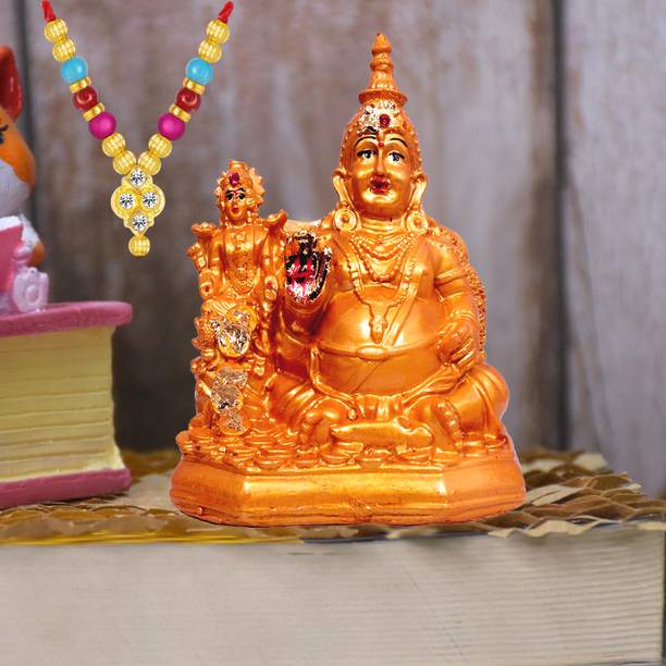 NOKTUS Kubera Lakshmi Idol / Lord Kubera and Lakshmi Statue for Wealth and Harmony Decorative Showpiece  -  10 cm