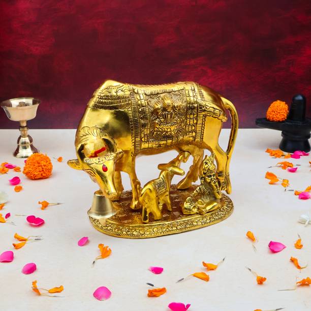 SHRI ANAND SAN_FSB_Kamdhenu Cow with Calf & Krishna ji Decorative Showpiece  -  16.5 cm