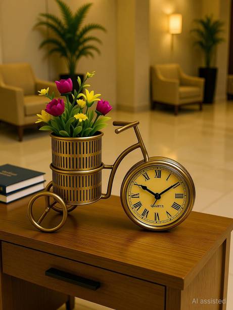 ROYALCRAFTS Cycle Pen Stand With Clock Antique Classy Decoration Showpiece Items(18*20cm) Decorative Showpiece  -  18 cm