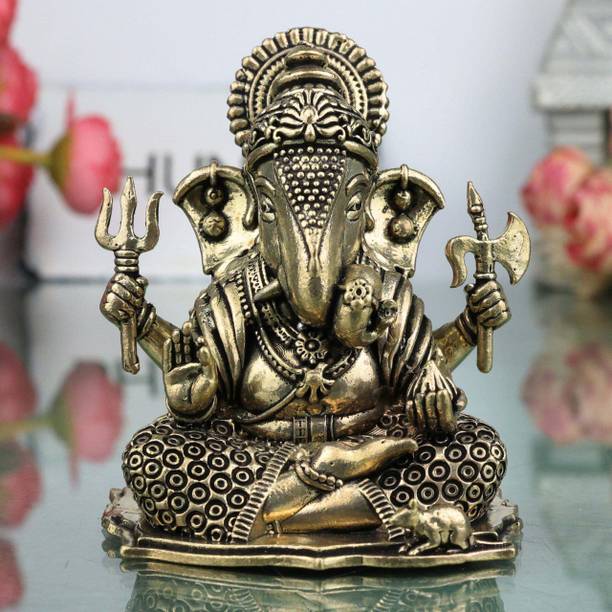 Bhunes Brass Ganesha Idol Murti for Pooja Home Decor Peetal 2 Inch Decorative Showpiece  -  5 cm