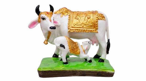 S A Gifts Handicraft Decorative Marble Kamdhenu Cow & Calf Statue/Idol for Gift,5Inch Decorative Showpiece  -  13 cm