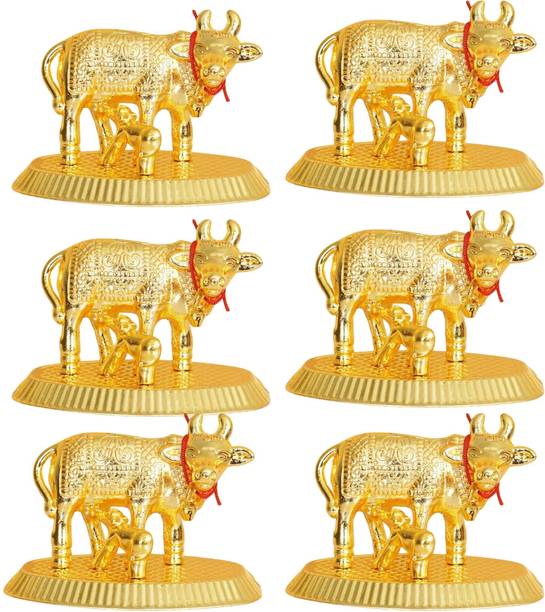 Great Art Traditional Kamdhenu Cow and Calf Gift Decorative Showpiece  -  10 cm