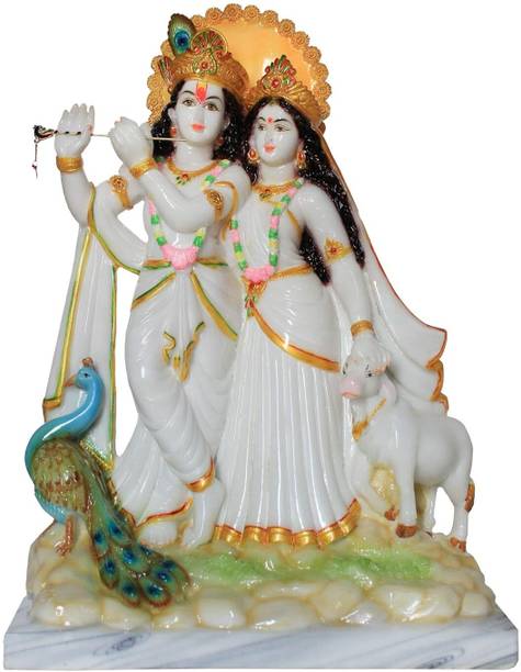 HUBZONES Marble Dust Lord Cow Radha Krishna Idol Krishan Statue God Bal Gopal Decorative Showpiece  -  40 cm