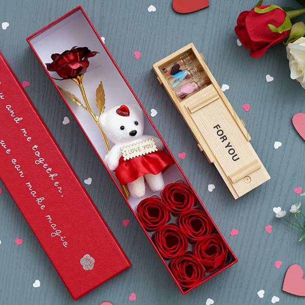 ViaZAID Gift Combo of Rose Box with 24k Red Golden Rose with 1 Love Massage pils Decorative Showpiece  -  6 cm