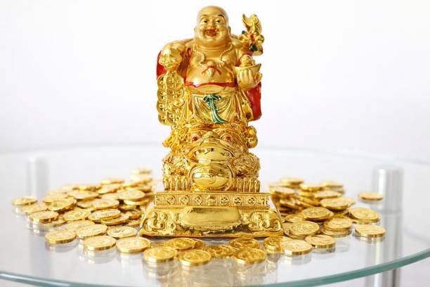 GiftnGlory Lucky Laughing Buddha On Frog Statue for Business Growth & Success Feng Shui Decorative Showpiece  -  12.7 cm
