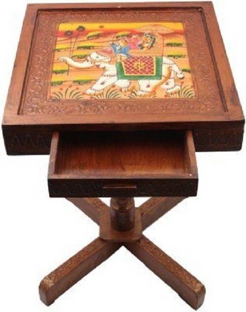 SAARTHI SAARTHI Rajasthani Handcrafted And Elephant Dhola Maru Design Wooden Stool Cum Side Table With Drawer Storage (Multicolour) Decorative Showpiece  -  30 cm