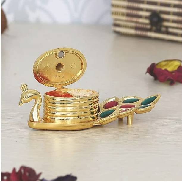DARIDRA BHANJAN Golden Metal Kumkum Holder/ Kumkum Box for Pooja, Thali, Mandir Decorative Showpiece  -  4 cm