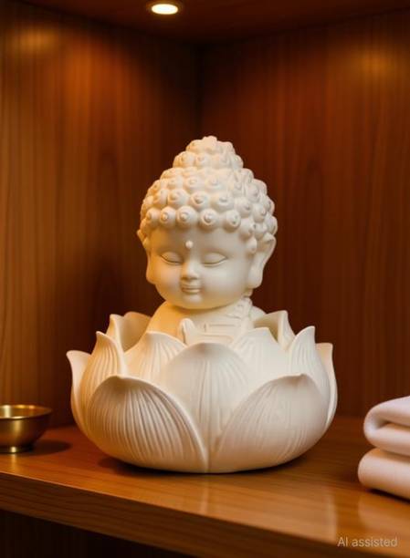 Ananya Trading Lotus Baby Buddha Statue Ideal for Home, Office Desk & Car Dashboard Decorative Showpiece  -  10 cm
