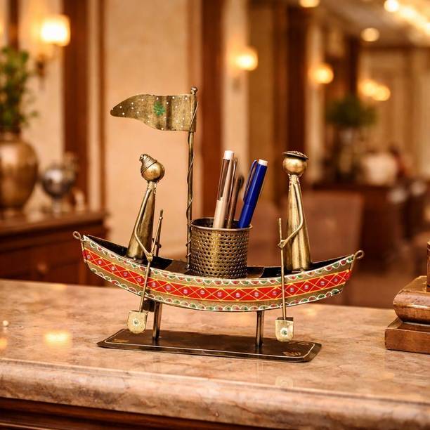 BOSCO Handicrafted Premium Metal Boat Pen Stand Showpiece Decorative Showpiece  -  16 cm