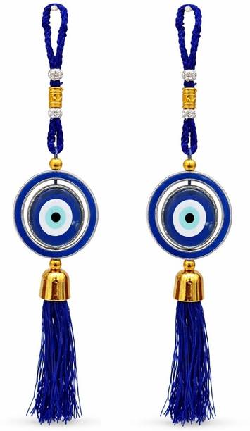 Adhvik Pack Of 2 Blue Evil Eye Hanging Charm for Home Office Car Vastu Protection Decorative Showpiece  -  34 cm