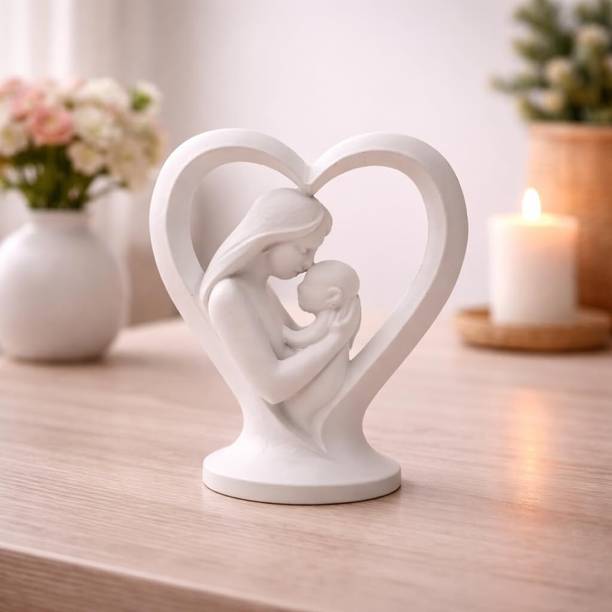CraftVatika Mother Baby Resin Statue Showpiece Home Decor Gift for Mom Occasion Decorative Showpiece  -  15.5 cm