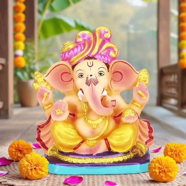 Cycle Pure 6 Inch Clay Ganesha | Eco-Friendly, Water Dissolvable with 2 Agarbatti Pack Decorative Showpiece  -  15 cm
