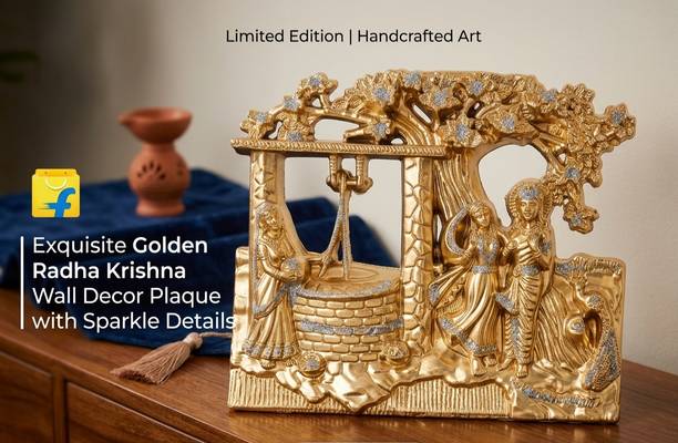 MAHARAJA Golden Radha Krishna Wall Decor Decorative Showpiece  -  22 cm