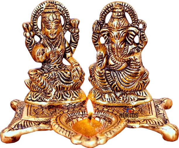 NOKTUS 3.7" Inch Laxmi Ganesh Idol With Deepak | God murti for home and office temple Decorative Showpiece  -  9.5 cm