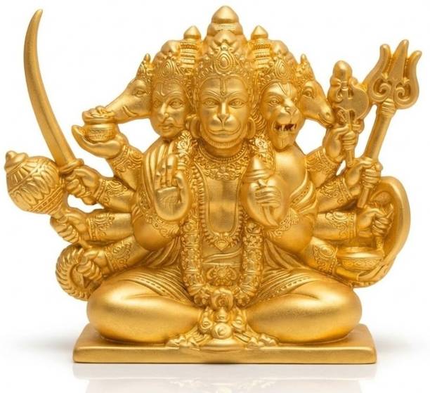 Uniqon Sitting Bajrangbali Panchmukhi Hanuman Gada Statue/Idol/Murti Figurines Stand Decorative Showpiece  -  7.5 cm