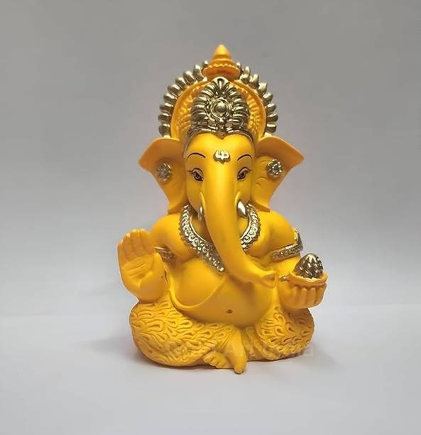 Reena Enterprises Elegant Polyresin Lord Ganesha Idol with Golden Accents, Perfect for Home Decor Decorative Showpiece  -  8.5 cm