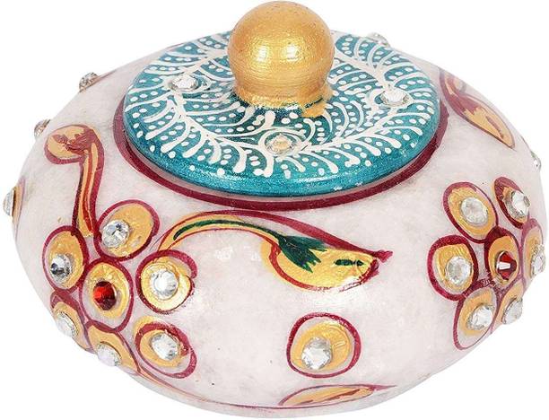 SAUDEEPINDIA Stoneware Kumkum Box with Flip Top Lid Decorative Showpiece - 5 cm