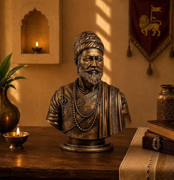 vikrantcrafts Chhatrapati Shivaji Maharaj Statue -5Inch | Bronze Colour | Polyresin Decorative Showpiece  -  14 cm