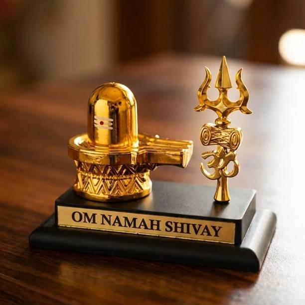 DIVINE HINDU Shivling Trishul Decorative Showpiece with Gold Plated Finish | Om Namah Shivay Decorative Showpiece  -  9 cm