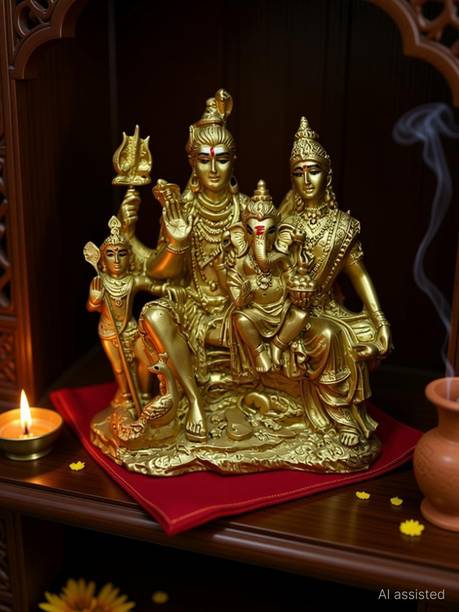 JRG Shivaparivar Gold Antique Finish Idol Statue Decorative Showpiece  -  13 cm