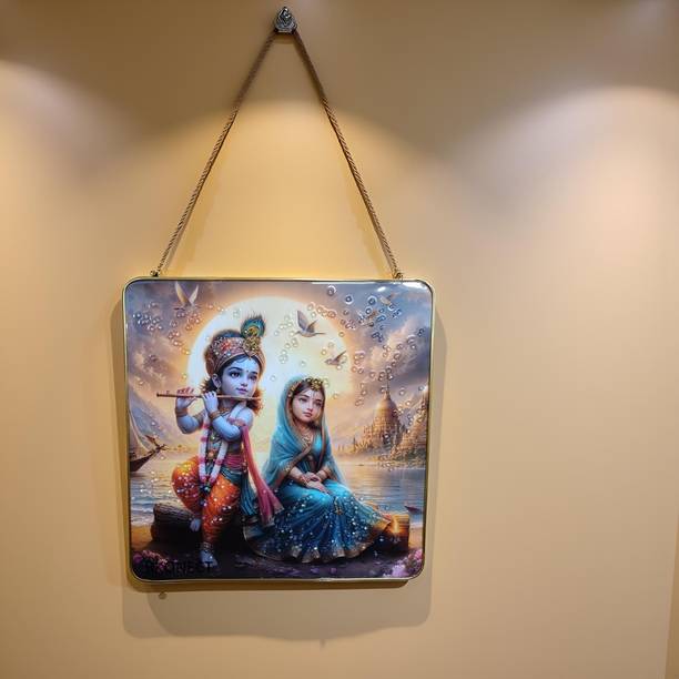 Delhi Gift House Multicolor Baal Roop Radha Krishna Wall Hanging Decorative Frame Decorative Showpiece  -  30 cm
