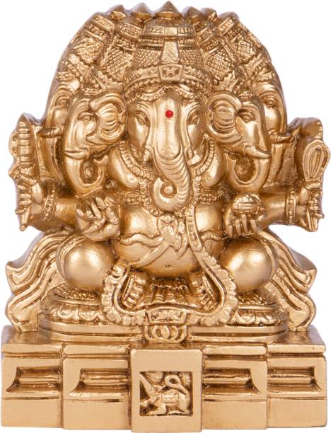 SHIRPHAKALA – Divine Handicrafts Lord Ganesha Five Face | Resin Idol | Gold Finish Decorative Showpiece - 11.5 cm