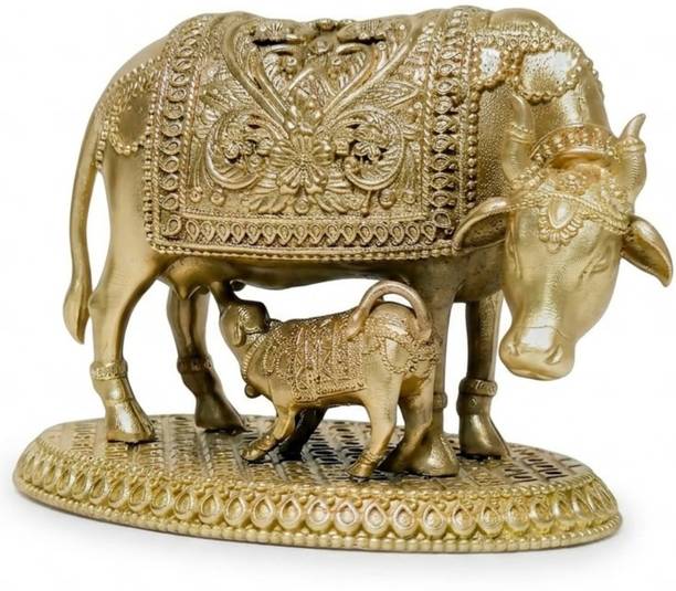 CraftyArt Brass Cow and Calf Idol Decorative Statue for Home Temple Vastu Decor Size 9 Decorative Showpiece  -  7.2 cm