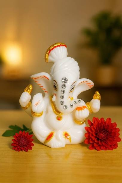 ANICORE ANICORE Divine Lord Ganesha Idol for Home & Office Decor | White Ganpati Murti Decorative Showpiece  -  6 cm