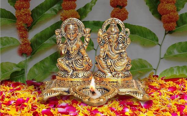 Hastcraft Lakshmi Ganesh Statue with Diya. Home & Office Decor, Navratri & Diwali Gift Decorative Showpiece  -  10.5 cm
