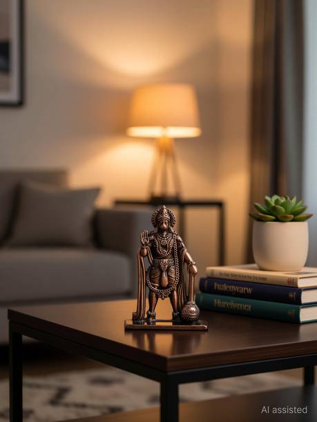 Murliwala Hanuman Ji Idol Statue for Car & Home Temple (Copper) Decorative Showpiece  -  6 cm