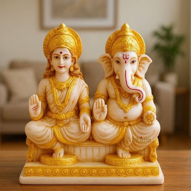 Kitlyn Lord Laxmi Ganesha Statue Goddess Laxmi & God Ganesh Idol Decorative Spiritual Puja Vastu Figurine - Diwali Puja Decorative Showpiece  -  12 cm