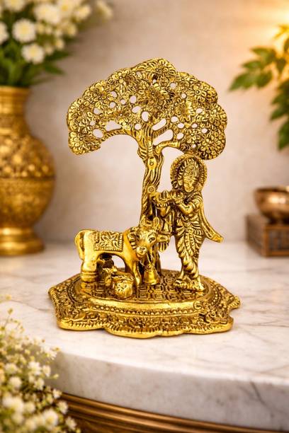 Sawariya crafted Radha Krishna Idol with Cow & Tree | Decorative Showpiece for Home Temple & Gift Decorative Showpiece - 15 cm