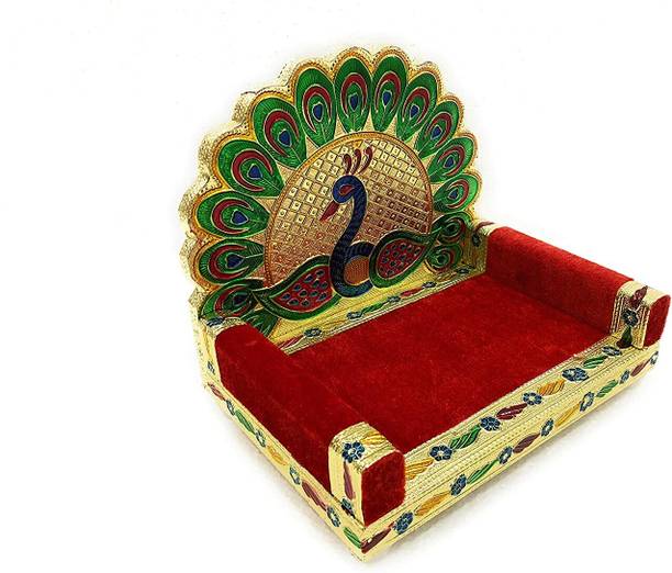 Idolsplace Laddu Gopal Wooden Meenakari Singhasan for Pooja Mandir (Golden) Decorative Showpiece  -  6 cm