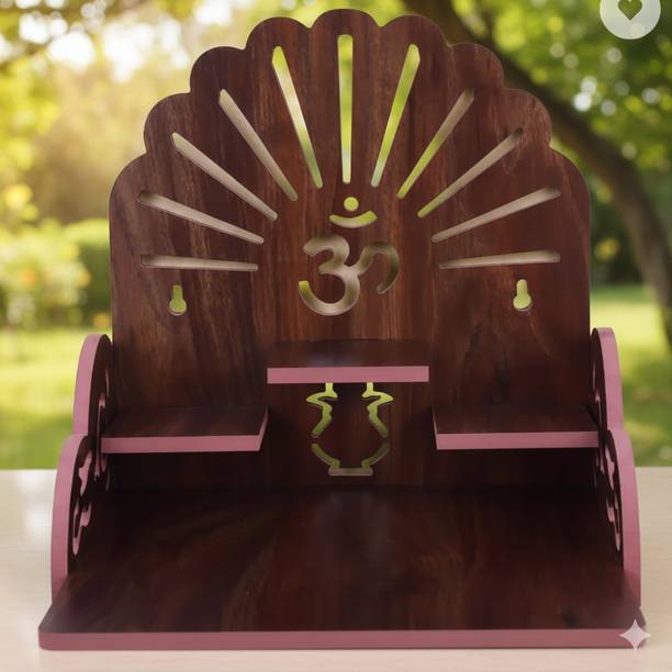 Moonlite Home Pooja Temple for Table | Wooden Mandir with Om Design Solid Wood Home Temple