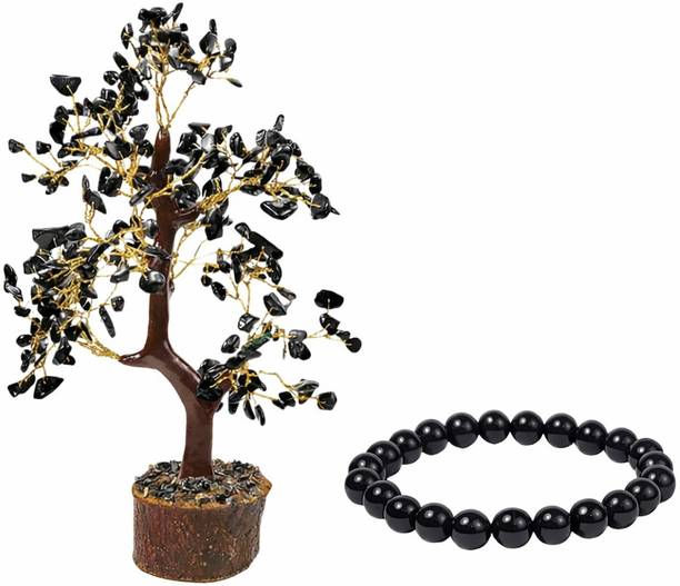 Calminds Natural Black Tourmaline Bracelet & Gemstone Tree for Protection & Calmness Decorative Showpiece  -  25 cm
