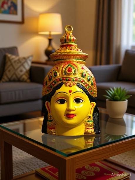 Sirgan Goddess Varalakshmi Yellow Face for Navaratri Pooja Decoration Height: 4 inches Decorative Showpiece  -  12 cm