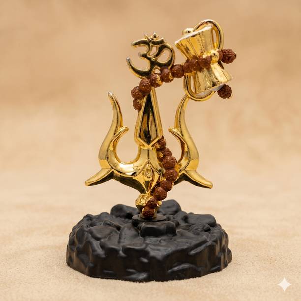 IDOLCRAFT Shiva Trishul Damru Idol for Car Dashboard, Home Decor & Office Desk Decorative Showpiece  -  11 cm