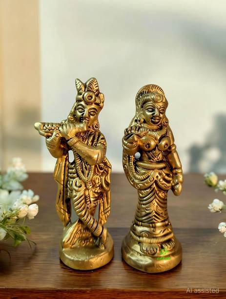 Aakrati Lord Radha Krishna Statue Spiritual idols For Puja Vastu Religious Radha Kishan Pooja Gift item & Murti for Mandir Decorative Showpiece  -  7 cm
