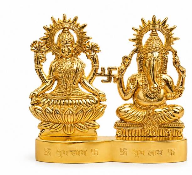 Elite Moment Creations Golden Lakshmi Ganesha Idol Set for Home Temple & Festive Decor Decorative Showpiece  -  10 cm