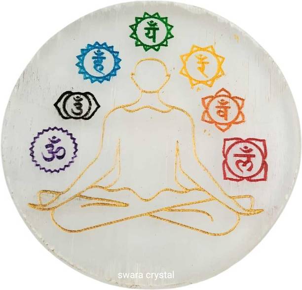 SWARACRYSTAL Selenite Charging Plate Engraved Symbol for Reiki Healing and Fengshui (Buddha) Decorative Showpiece  -  8 cm