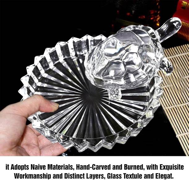 Luthra Crystal Tortoise with Plate for Good Luck Feng Shui Crystal Glass Turtle Vastu Decorative Showpiece  -  6 cm