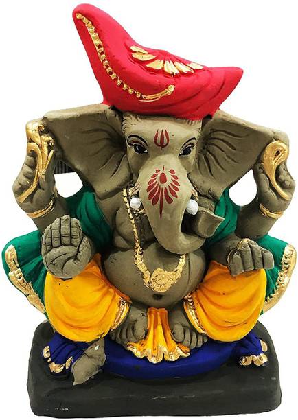 TobbDecor Eco Friendly Ganpati Murti Matti Ganesha Idol Biodegradable Ganesha Decorative Showpiece  -  20.5 cm